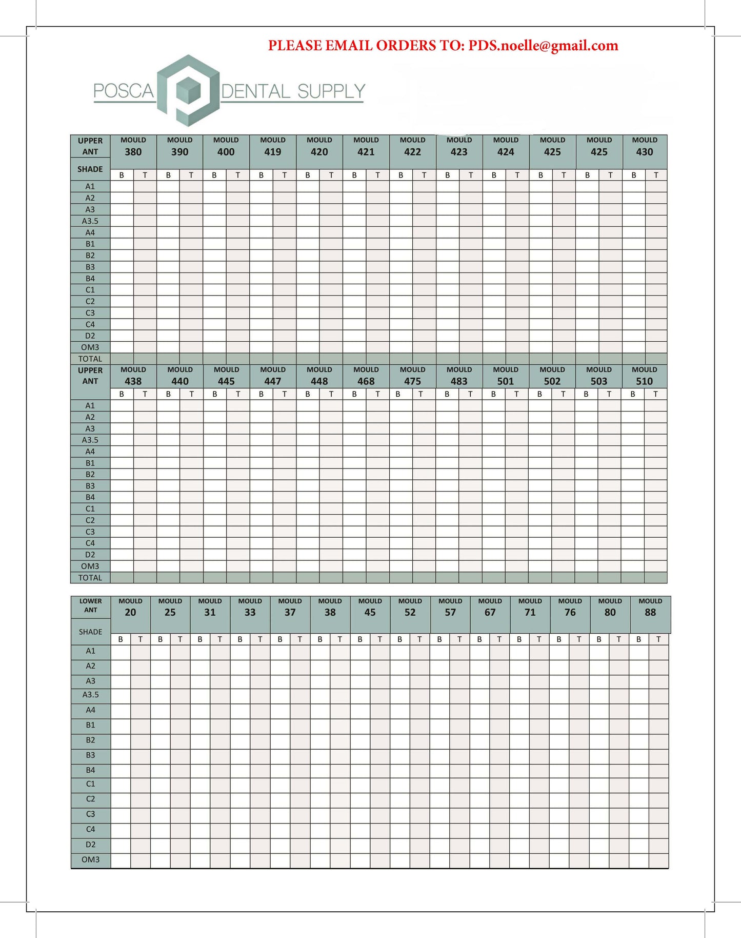 Tooth Order Information